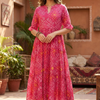 Women's Pink Bandhani Printed Georgette Maxi Dress