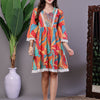 Aawari Vibrant Print Cotton Tunic Dress with Crochet Lace & Three-Quarter Sleeves - Midi Dresses / Western Wear