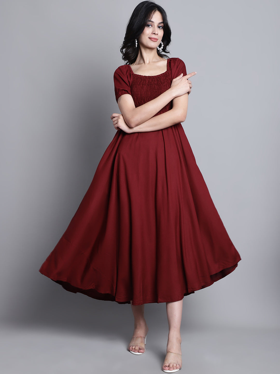 Aawari Women Rayon Solid Elegant Dresses / Maxi Dresses / Western Wear