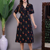 Aawari Elegant Indigo & Orange Floral Block Print Cotton Shirt Dress - Midi Dresses /  Western Wear / Dresses