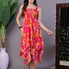 Aawari Orange & Pink Printed Cotton Handkerchief Hem Dress  - Midi Dresses / Western Wear