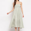 Sage Green Solid Rayon Flared Maxi Dress with Spaghetti Straps - Western Wear