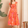 Aawari Cotton Smocked Dresses for women - Tropical Orange Printed Summer Wear / Maxi Dresses / Western Wear