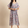 Aawari Grey & Pink Floral Printed Chanderi Kaftaan Dress