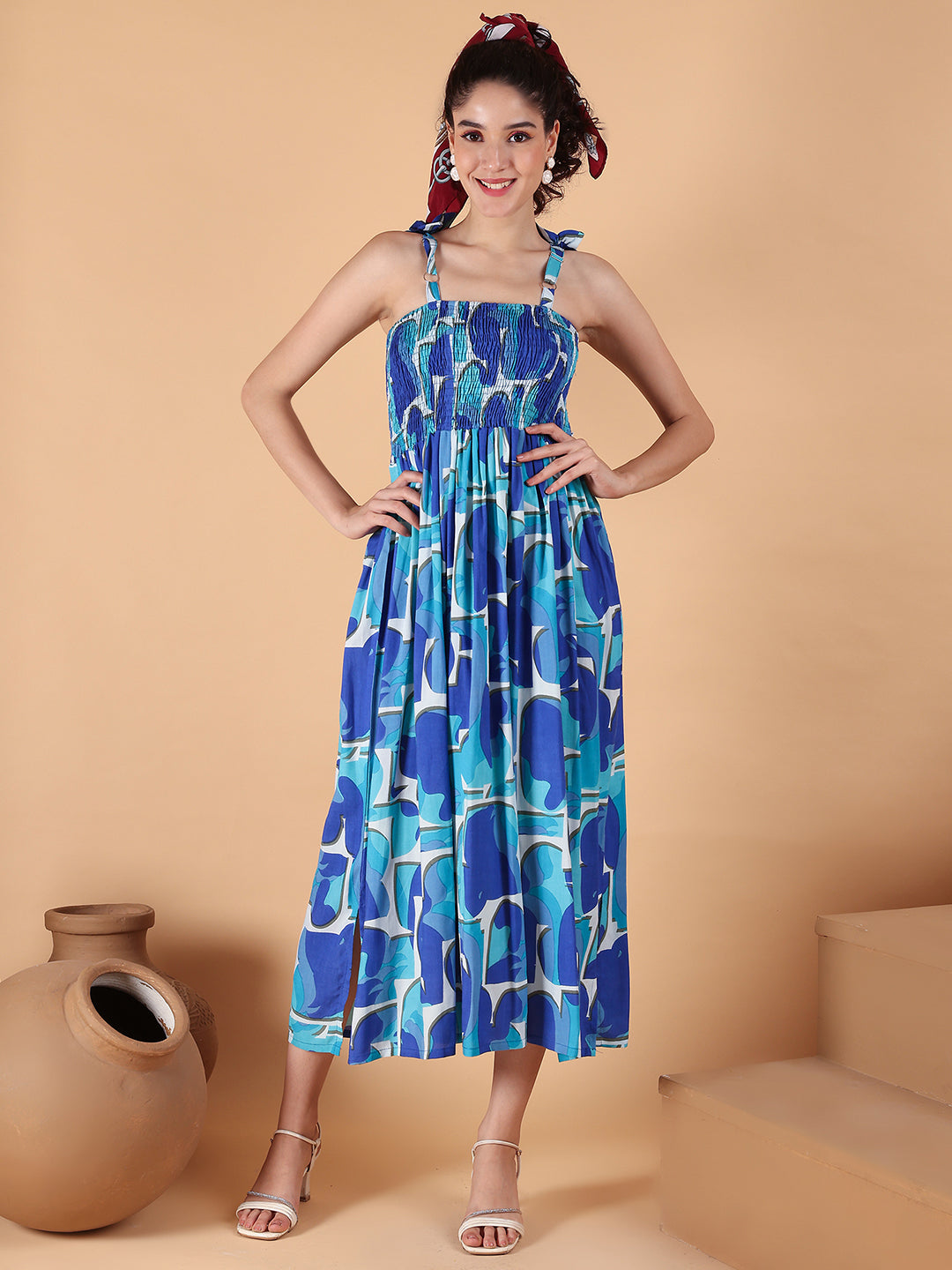 Aawari Rayon Printed Strap Dress - Western Wear