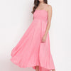 BabyPink Smocked Rayon Maxi Dress with Spaghetti Straps - Western Wear