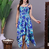 Aawari Blue Printed Cotton Handkerchief Hem Dress - Midi Dresses / Western Wear