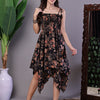 Aawari Junglee Black Floral Handkerchief Hem Cotton Dress - Midi Dresses / Western Wear