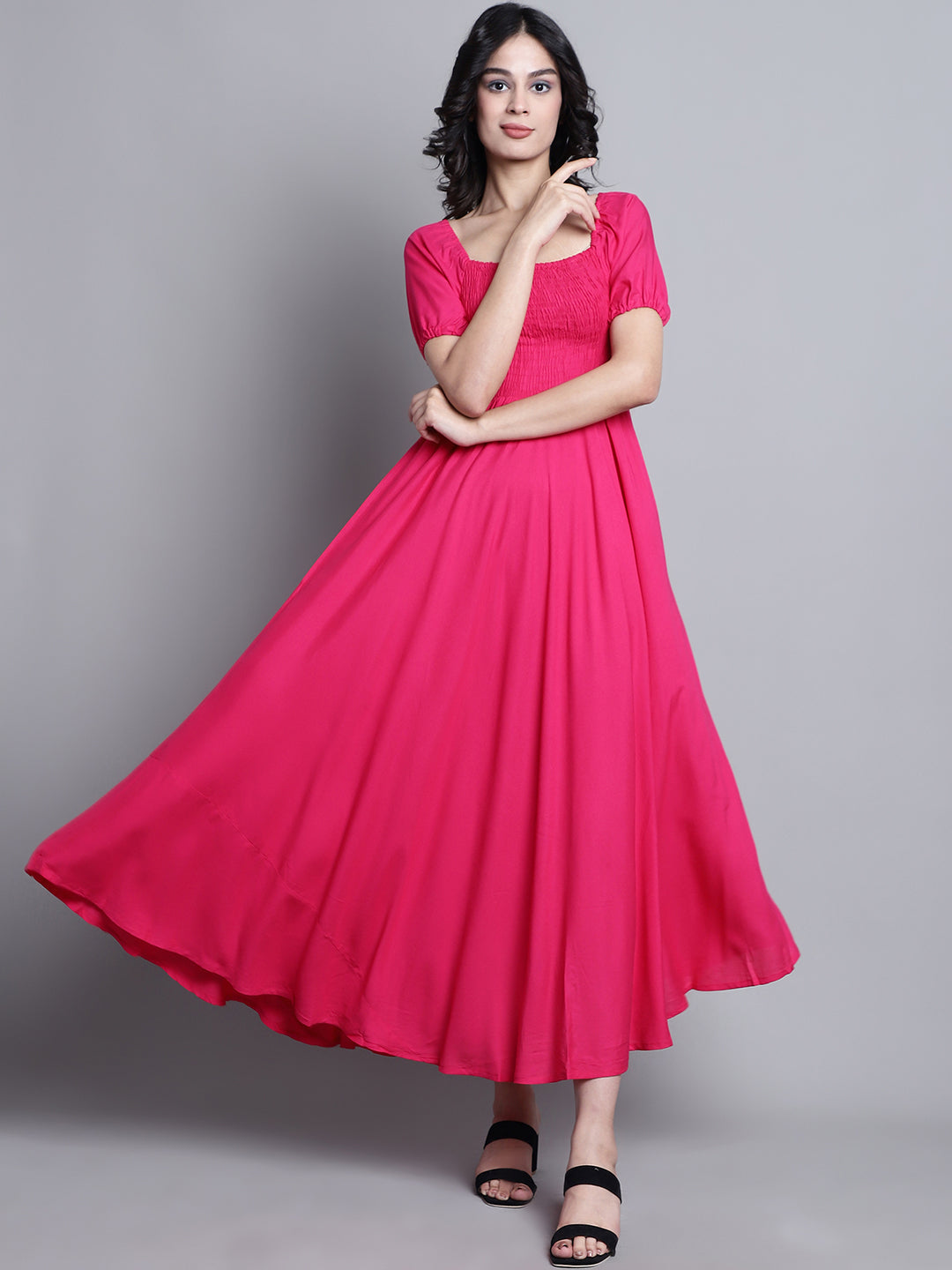 Aawari Women Rayon Solid Elegant Dresses / Maxi Dresses / Western Wear