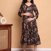 Aawari Black Floral Printed Cotton Maternity Dresses with 3/4 Sleeves