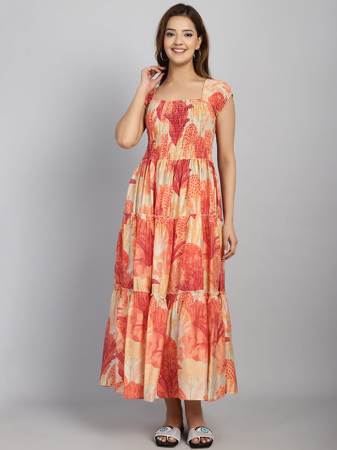 Aawari Women Chanderi Printed Dresses / Maxi Dresses / Western Wear
