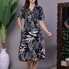 Aawari Tropical Palm Print Black & White Cotton Shirt Dress - Midi Dresses / Western Wear / Dresses