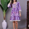 Aawari Purple Floral Cotton A-Line Dress with Lace Detailing - Midi Dresses / Western Wear