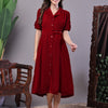 Aawari Maroon Velvet Shirt Style Midi Dress with Belt - Midi Dresses / Western Wear / Dresses