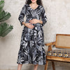 Aawari Black & Grey Leaf Print Cotton Maternity Dresses with Tiered Hem