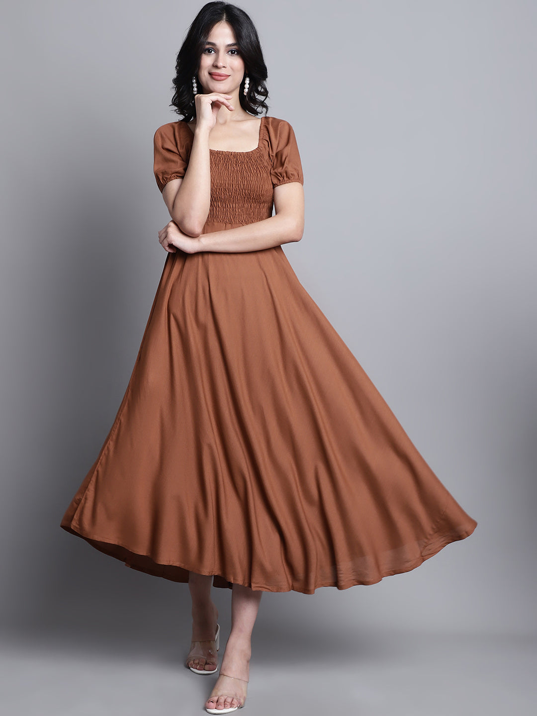 Aawari Women Rayon Solid Elegant Dresses / Maxi Dresses / Western Wear