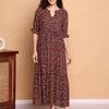 Aawari Boho Printed Maxi Dresses with Half Sleeves and Drawstring Waist / Dresses / Western Wear