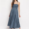 Dusty Blue Solid Rayon Flared Maxi Dress with Smocked Bodice & Spaghetti Straps - Western Wear