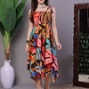 Aawari Bold Multicolor Junglee Print Handkerchief Hem Cotton Dress - Midi Dresses / Western Wear