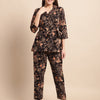 Aawari Women's Black & Beige Floral Printed Cotton Wrap-Style Co-ord Set - Co-ord Sets / Western Wear