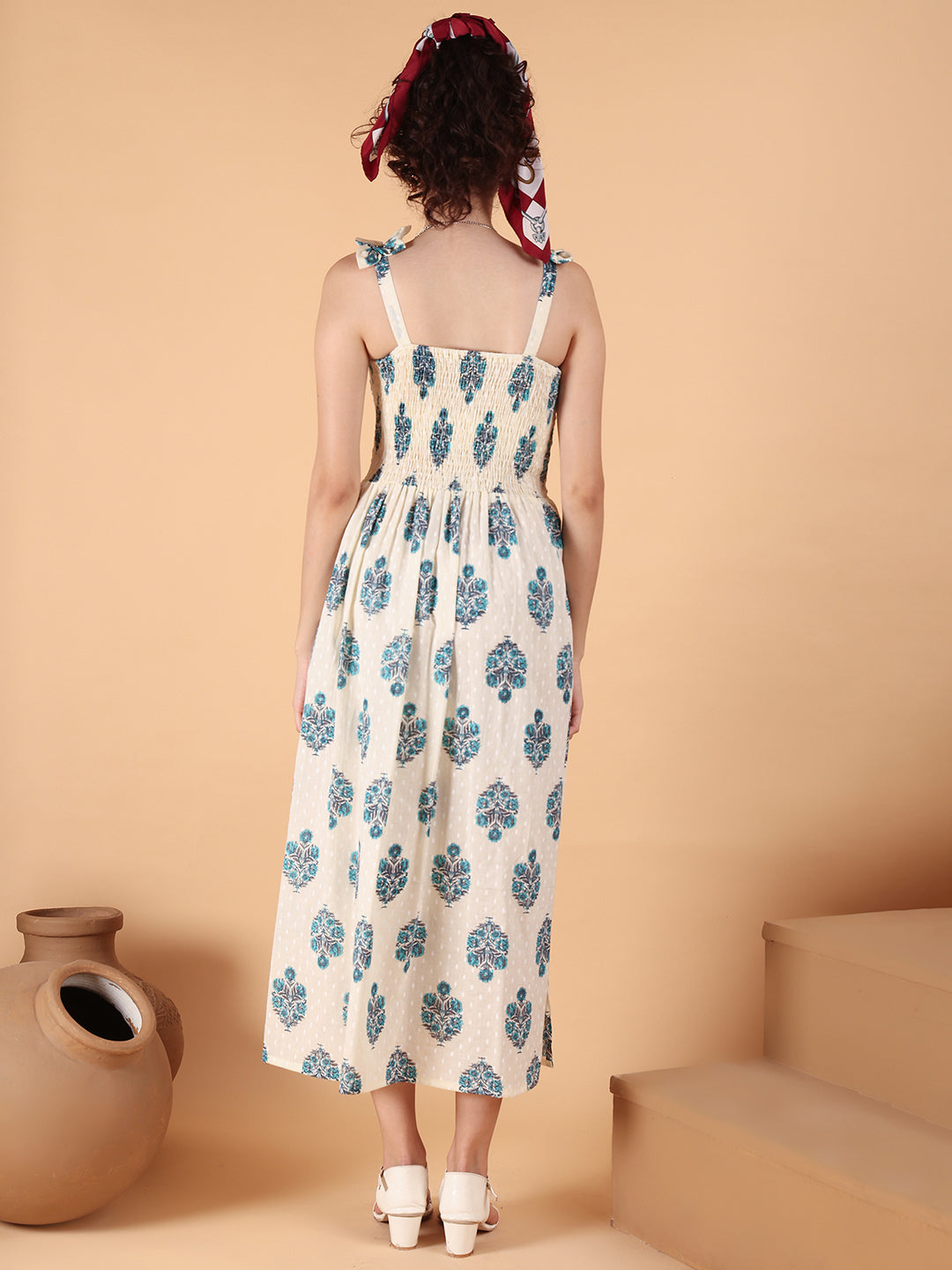 Aawari Cotton Printed Fit & Flare Dress - Western Wear