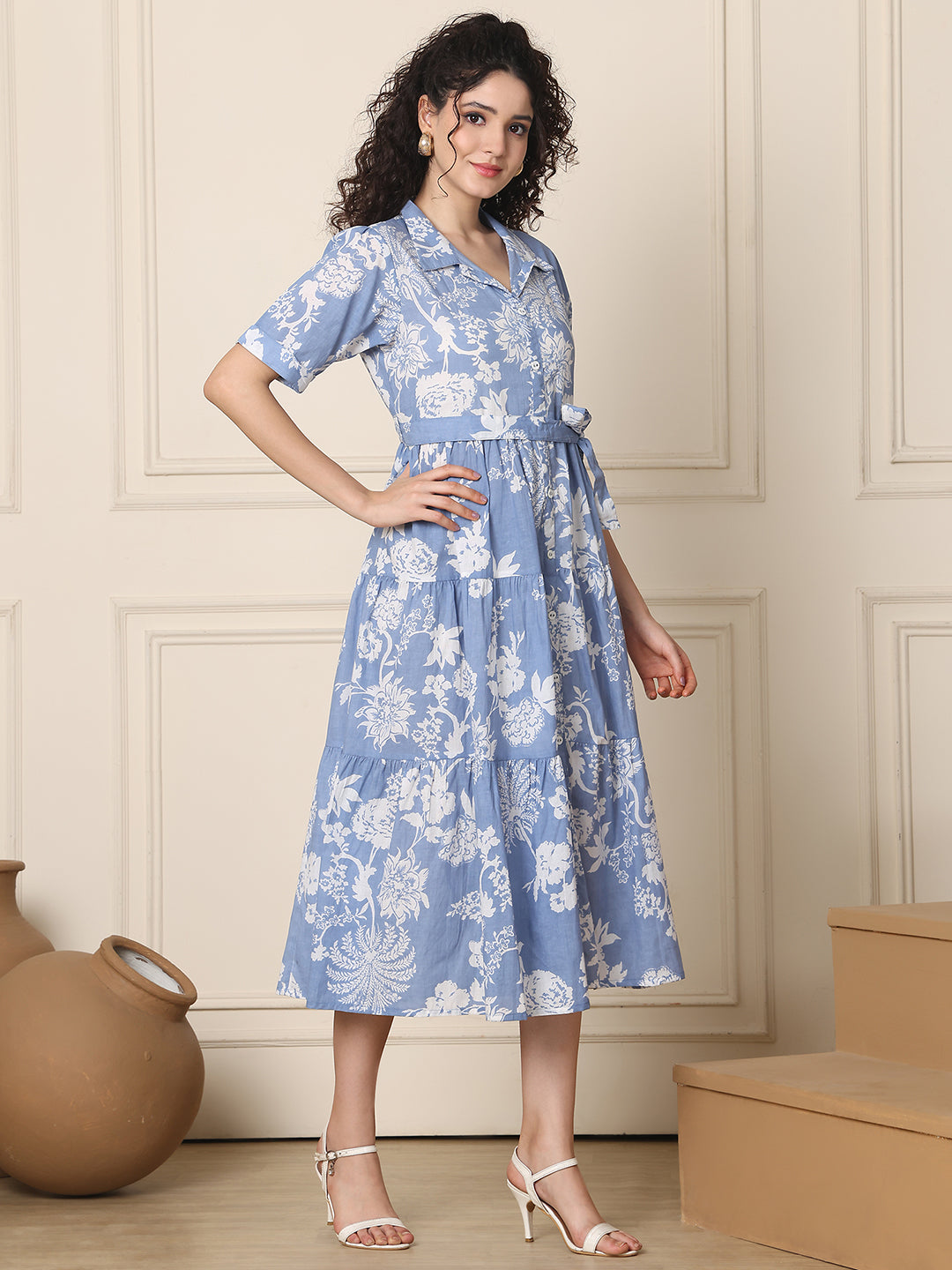 Aawari Cotton Printed Shirt Collar Dresses / Western Wear