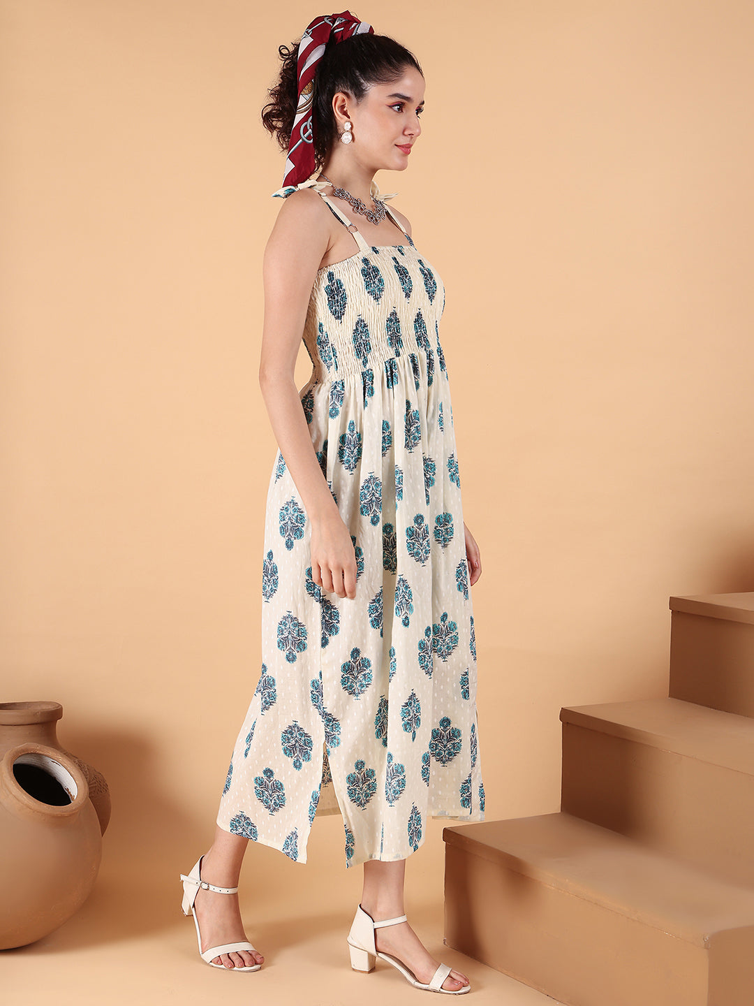 Aawari Cotton Printed Fit & Flare Dress - Western Wear