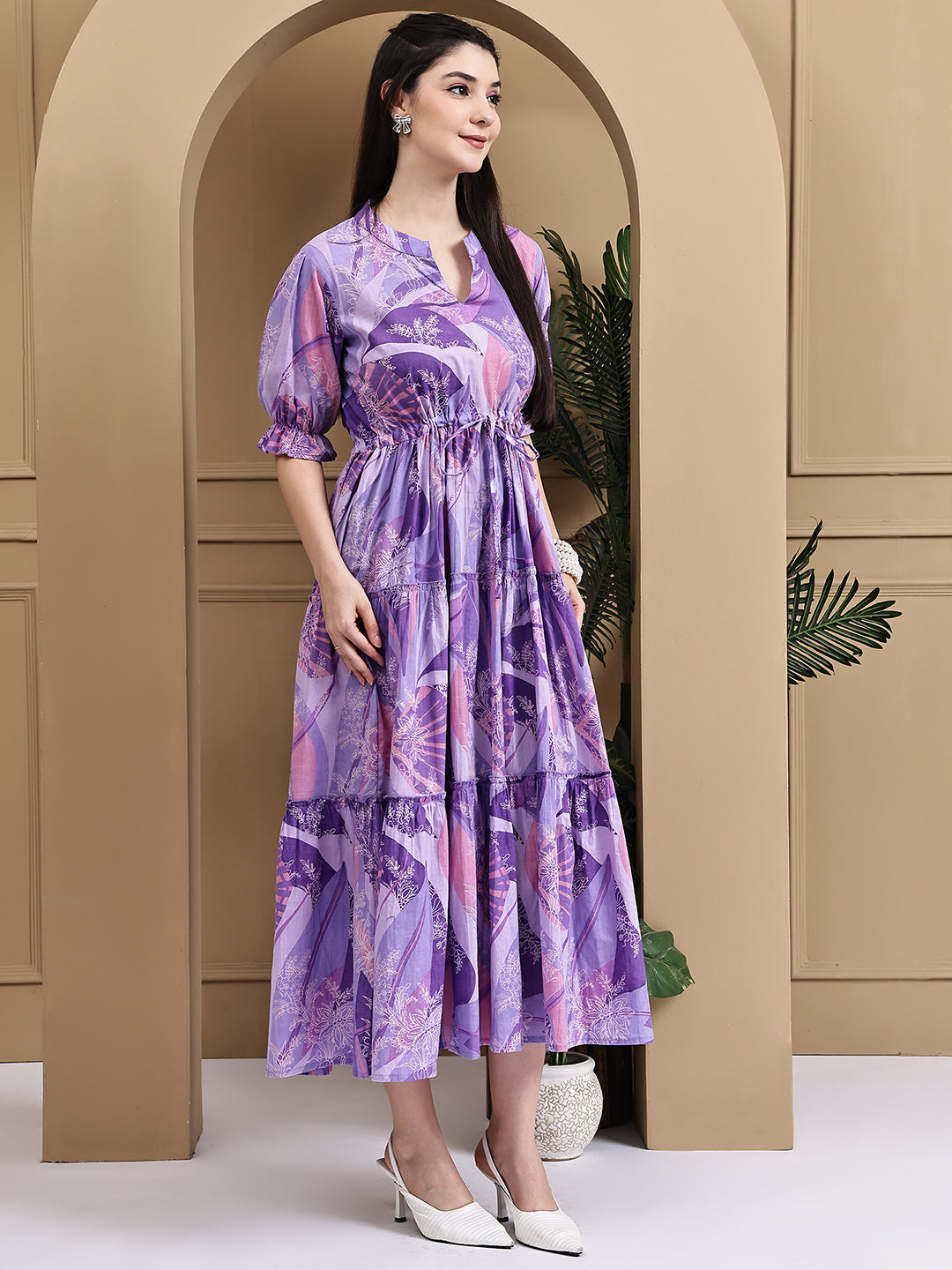 Aawari Women Cotton Printed Knot Dresses / Western Wear / Maxi Dresses