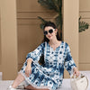 Aawari Rayon Tie & Dye Dark Blue Short Dress - Midi Dresses / Western Wear
