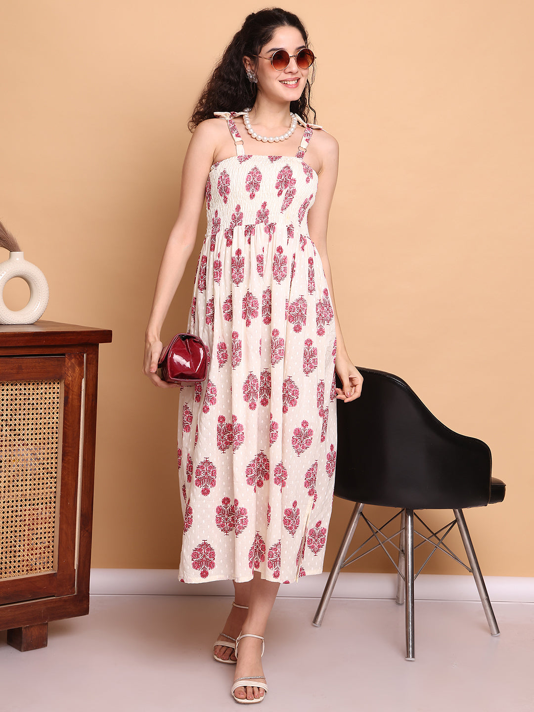 Aawari Cotton Printed Fit & Flare Dress - Western Wear