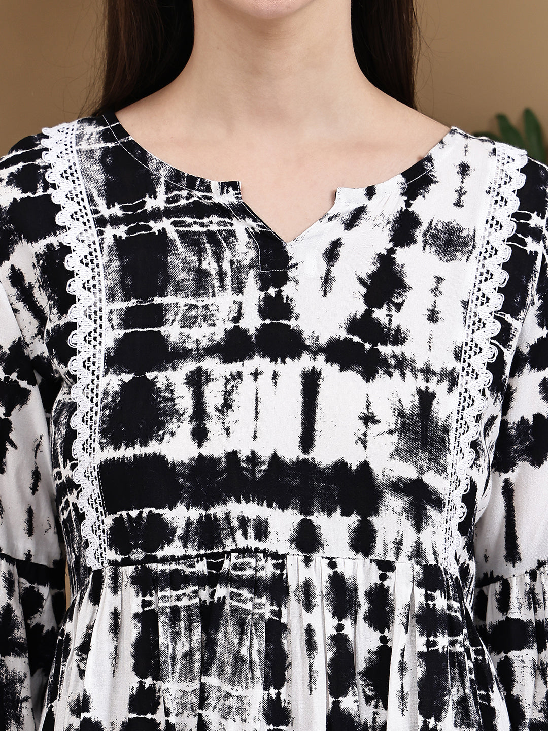 Aawari Rayon Tie & Dye Black And White Short Dress - Midi Dresses / Western Wear