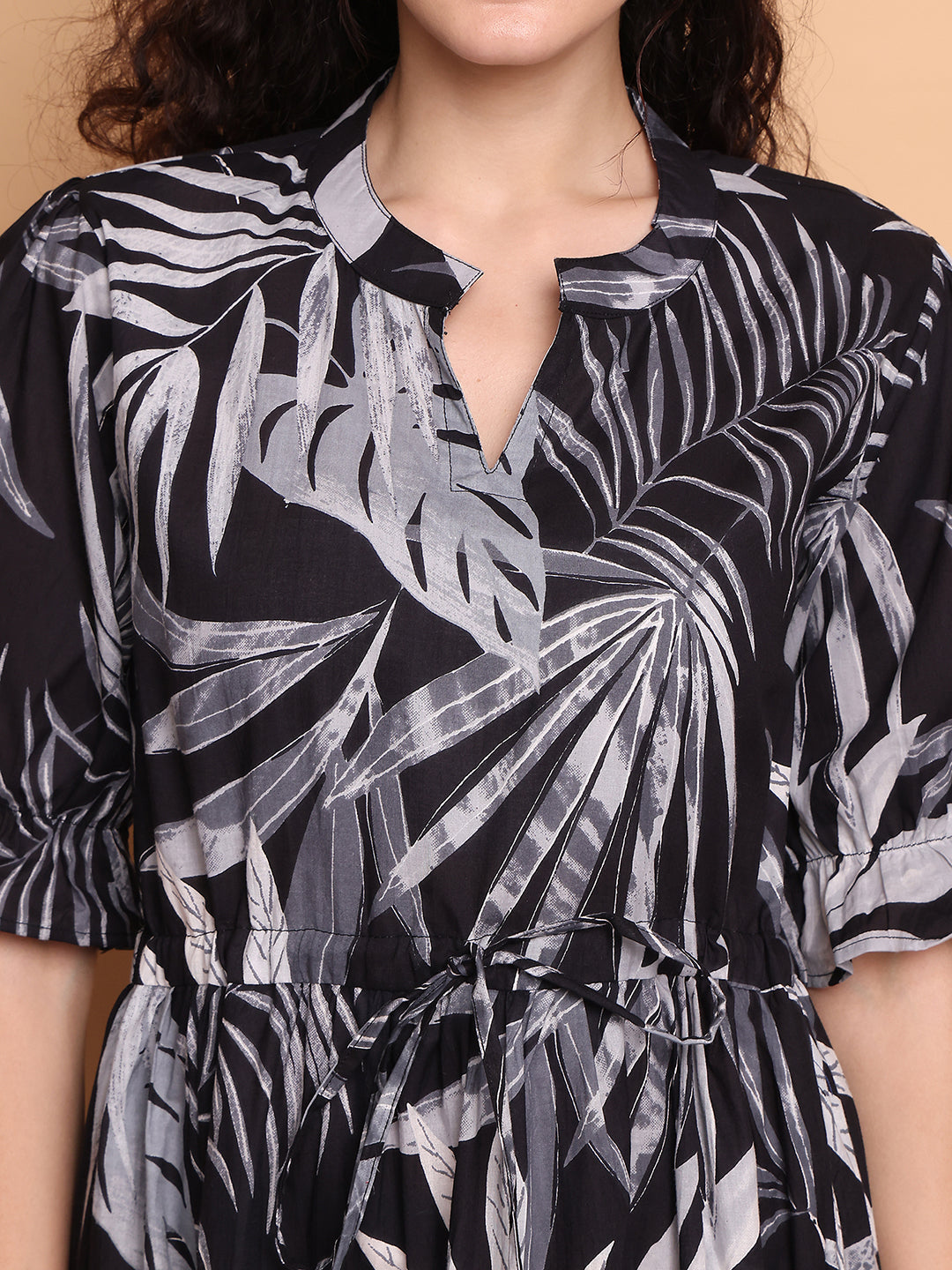 Aawari Women’s Black & White Leaf Print Maxi Dresses - Stylish Long Dress for casual & Party Wear Dresses / Western Wear