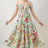 Aawari Women's White Multi-color Floral Printed Rayon Off-Shoulder Smocked Tiered Maxi Dress - Dresses / Maxi Dresses / Western Wear