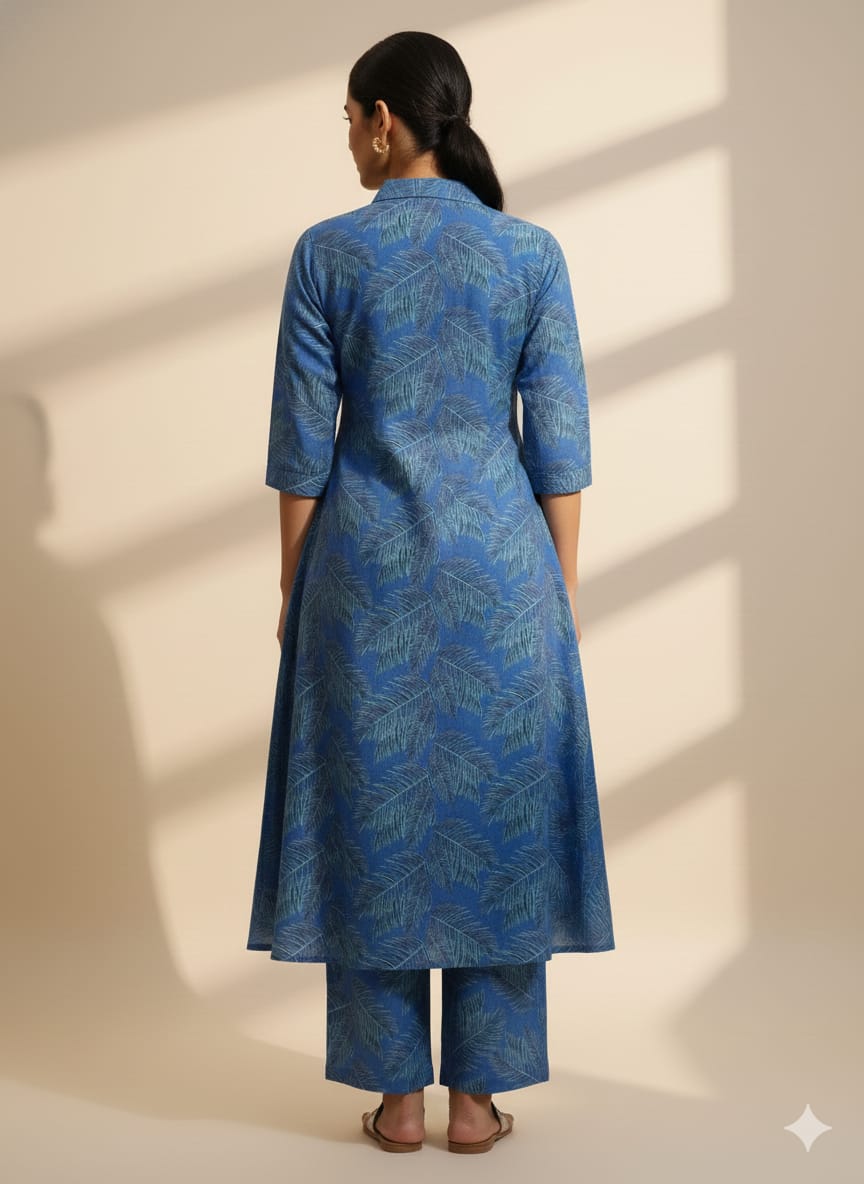 Women’s Blue Paisley Printed Rayon Kurta Set with Straight Pants