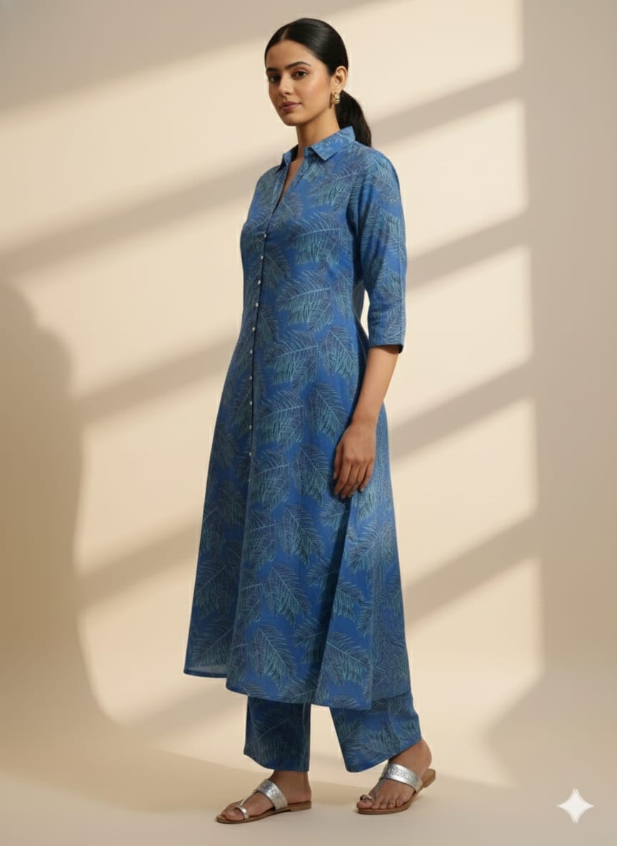 Women’s Blue Paisley Printed Rayon Kurta Set with Straight Pants