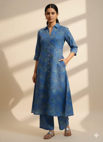 Women’s Blue Paisley Printed Rayon Kurta Set with Straight Pants