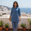 Women’s Blue Paisley Printed Rayon Shirt & Pant Co-Ord Set