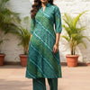 Women’s Green Leheriya Printed Cotton Kurta Set with Straight Pants