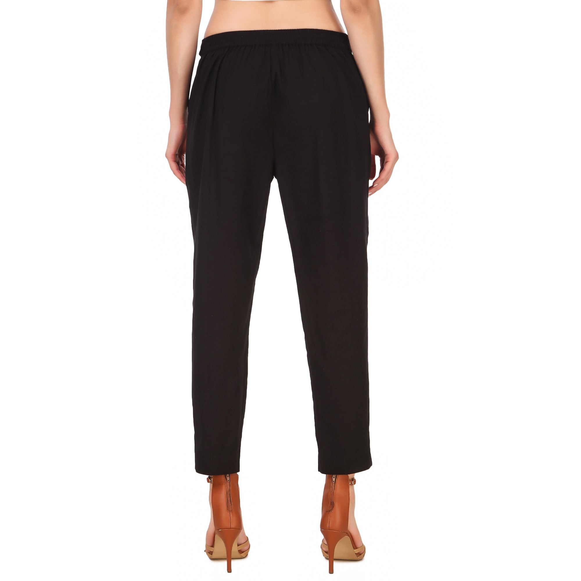 Aawari Women Cotton Solid Belt Pants