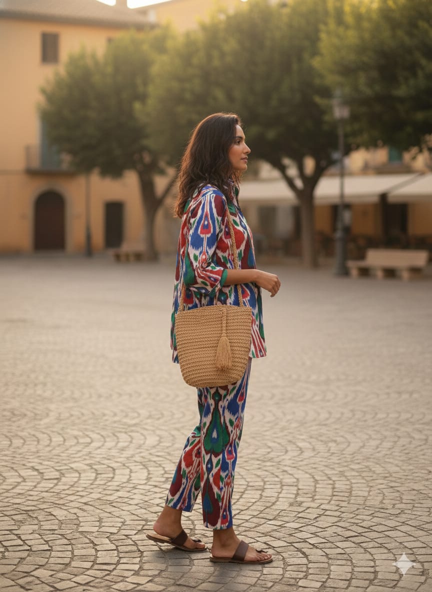 Women’s Multicolor Ikkat Printed Cotton Shirt & Pant Co-Ord Set