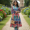 Women’s Multicolor Ikat Printed Cotton Kurta Set with Straight Pants