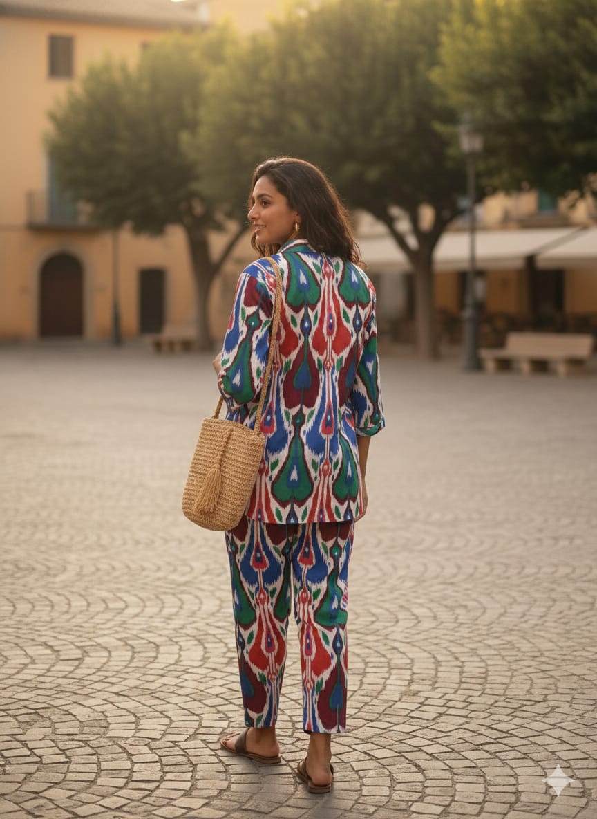 Women’s Multicolor Ikkat Printed Cotton Shirt & Pant Co-Ord Set
