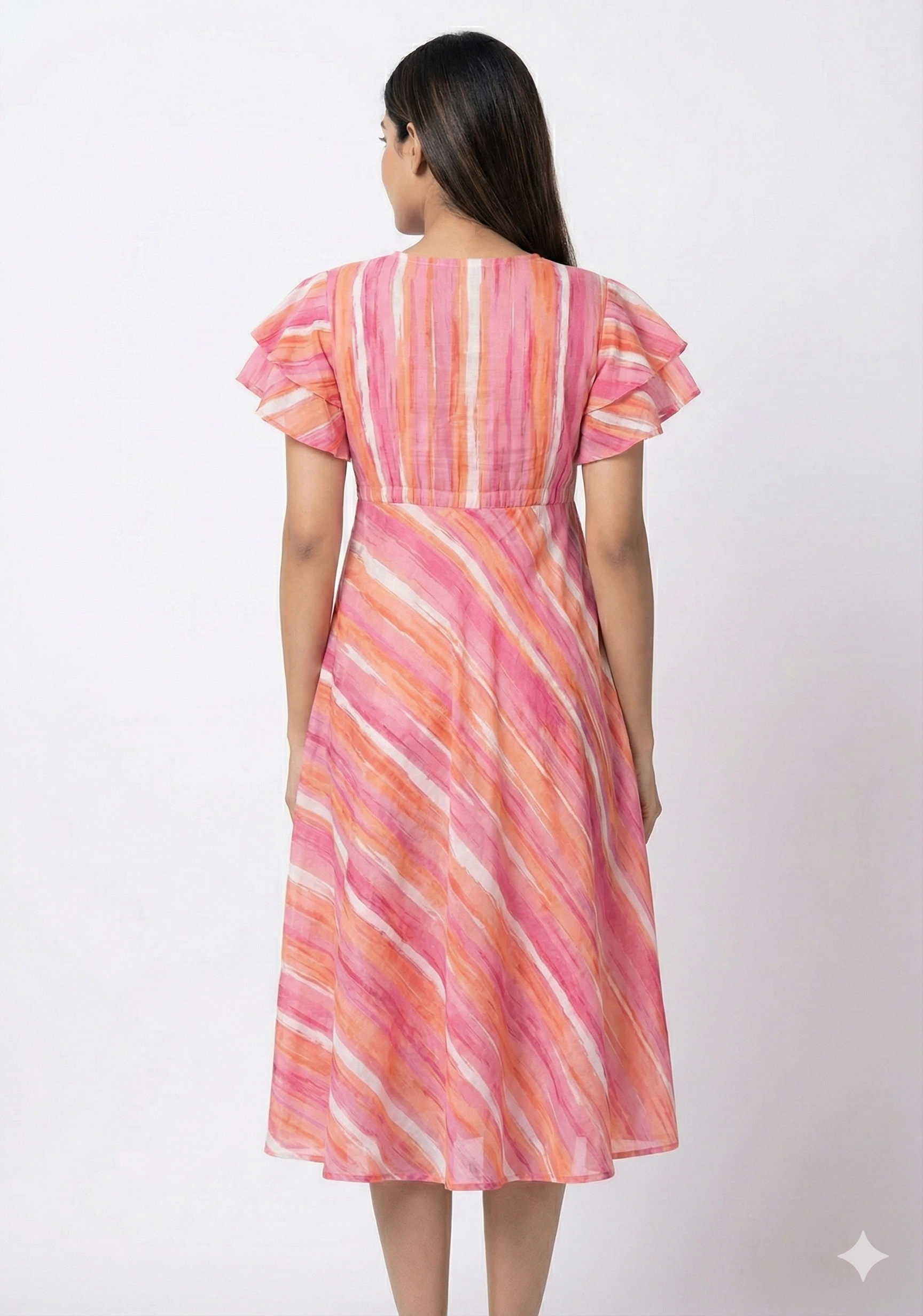 Women’s Cotton Pink Stripes Printed Umbrella Style A-Line Dress