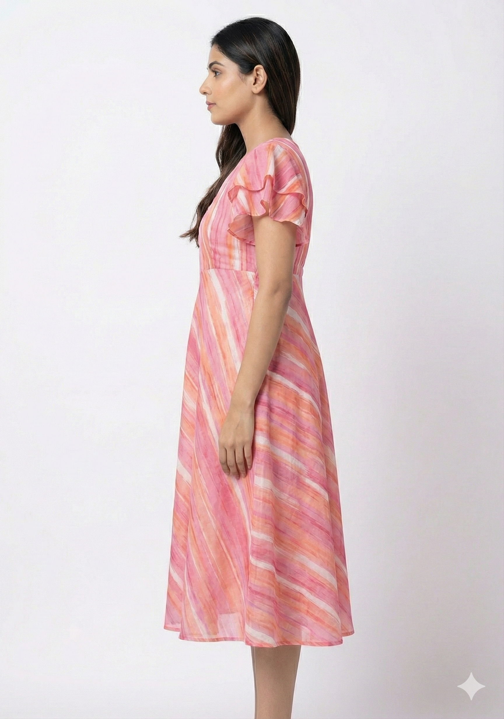 Women’s Cotton Pink Stripes Printed Umbrella Style A-Line Dress