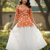 Women’s Floral Printed Cotton Kurta with Chikankari Flared Skirt Set