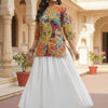 Women’s Multicolor Paisley Print Cotton Kurta with Chikankari Flared Skirt