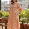 Women’s Orange Floral Printed Cotton Kurta Set with Straight Pants