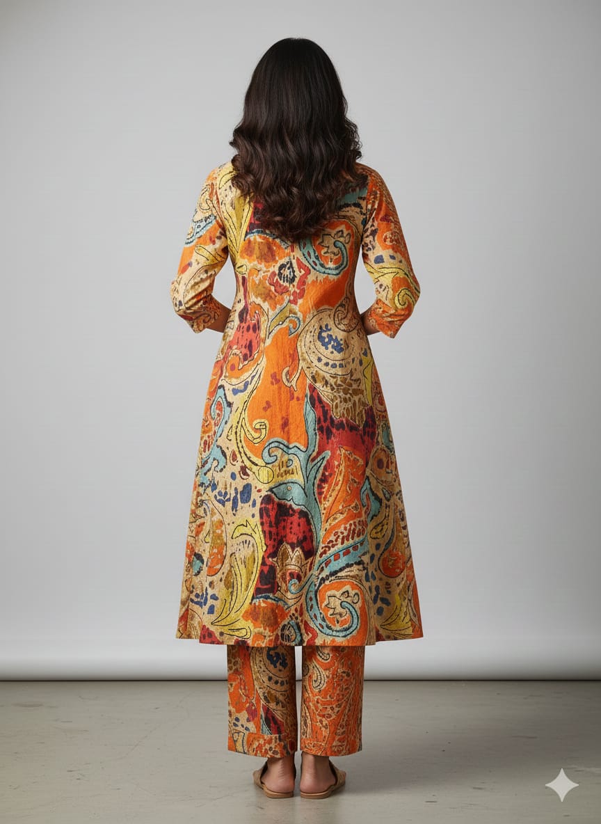 Women’s Multicolor Paisley Printed Cotton Kurta Set with Straight Pants