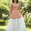 Women’s Floral Printed Cotton Kurta with Chikankari Flared Skirt Set