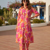 Women’s Pink & Orange Abstract Printed Rayon Kurta Set with Straight Pants